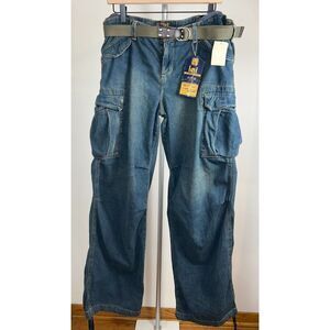 Vintage NWT LEI Jeans Juniors 17 Blue Belt Y2K Grunge Cargo 90s Deadstock